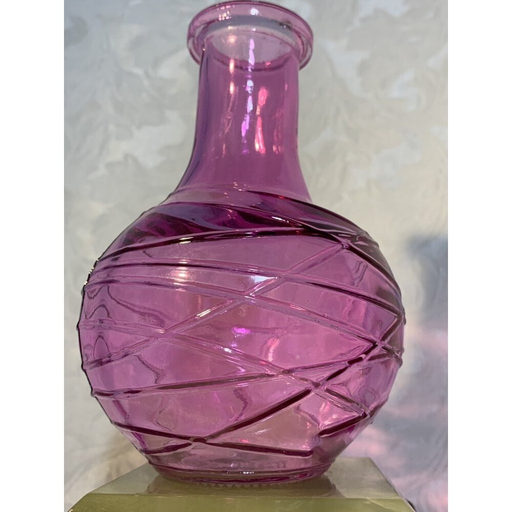 Vibrant Pink Clear Glass Small Round Vase 6" ~ Excellent